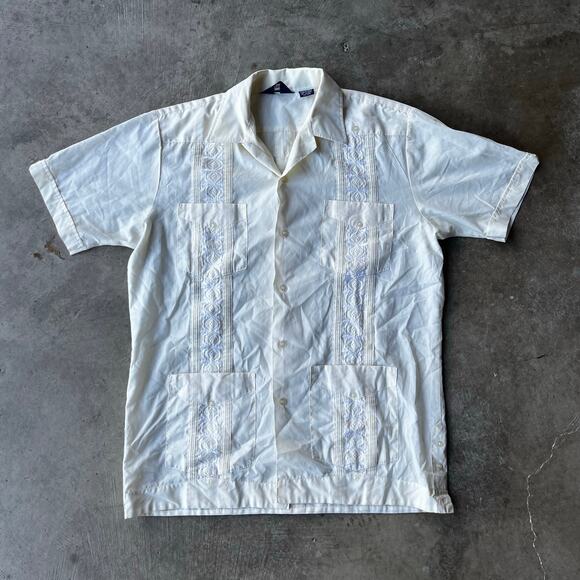 VINTAGE 80S PREMIER BUTTON DOWN SHIRT SHORTSLEEVE MEDIUM BEIGE DRESS FORMAL - Picture 1 of 5